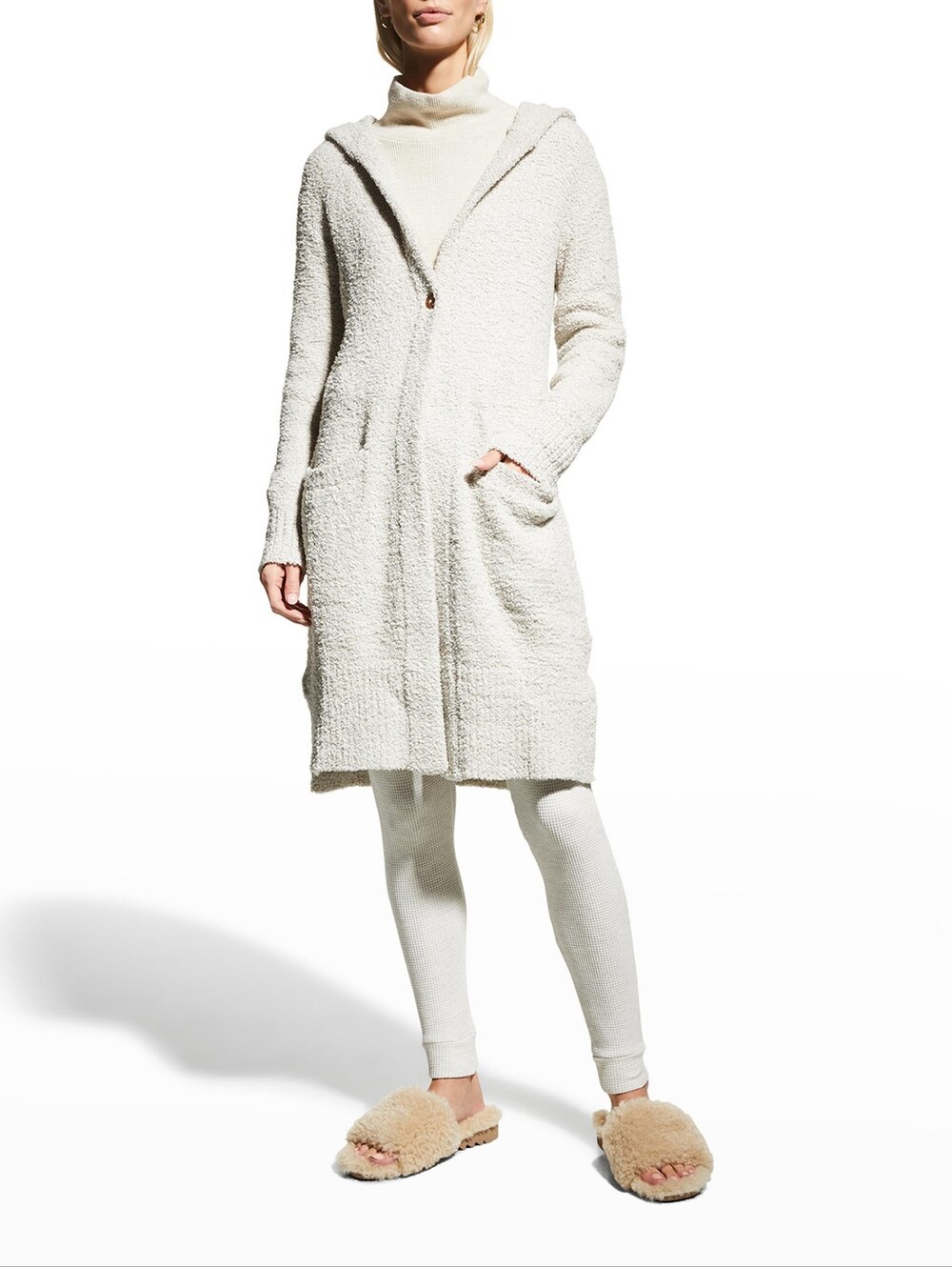 UGG Judith Fluffy Hooded Cardigan XS/S Driftwood Cozy Longline Sweater SOFT!
